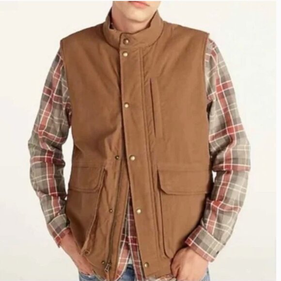 Wallace & Barnes J Crew Sherpa Lined Full Zip Cotton Snap Field Vest - Picture 1 of 16